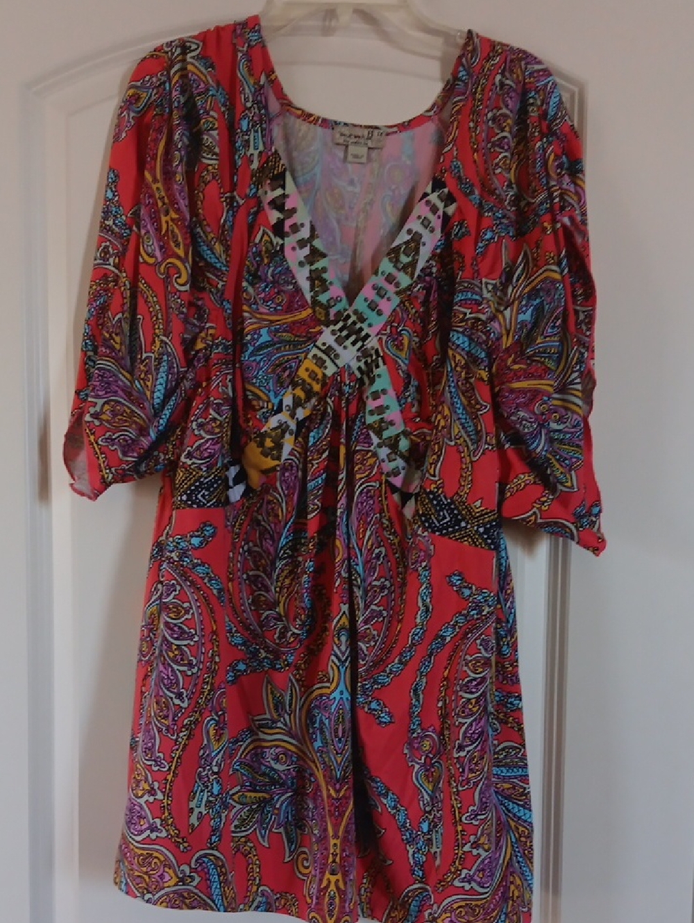 Bright Paisley Tunic - Coral Pink Multicolor